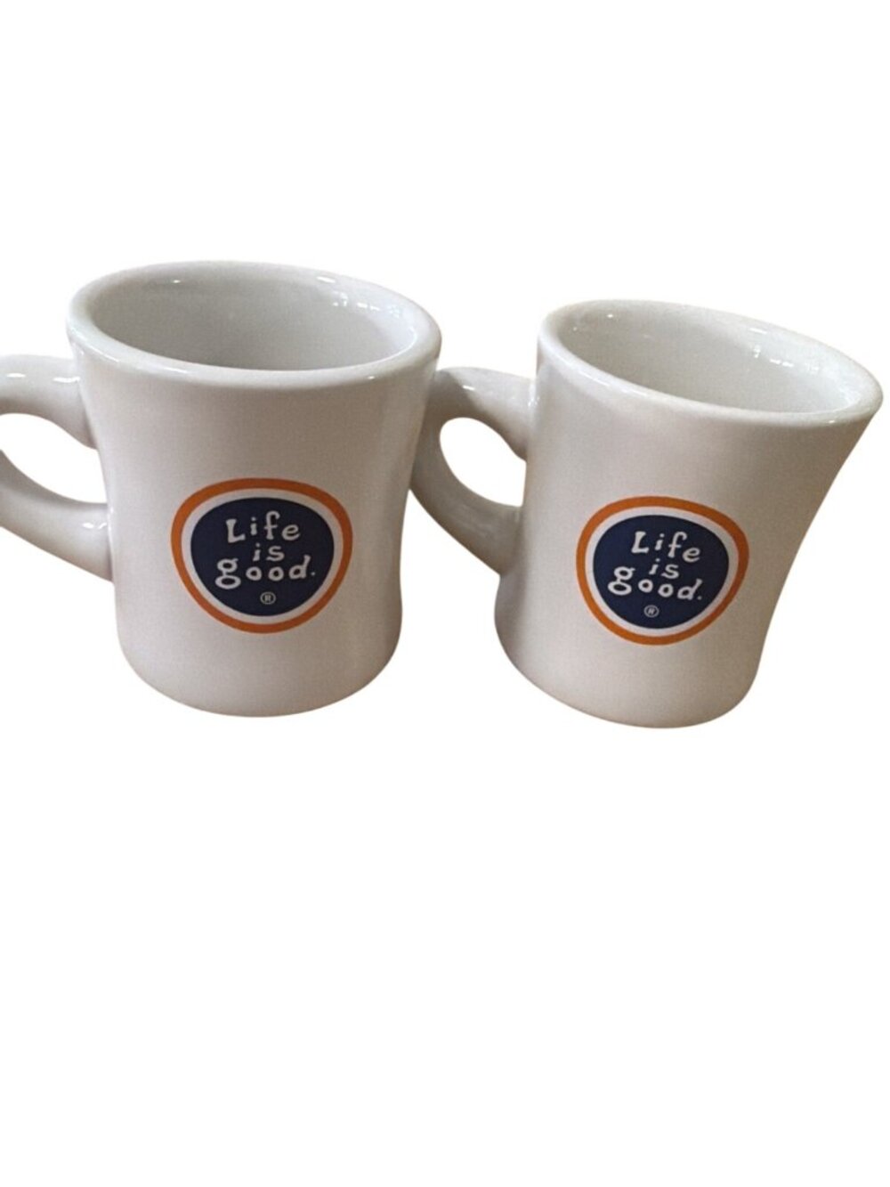 2 Life is Good Coffee Mugs Do What You Like Diner Style Heavy 10oz White Blue